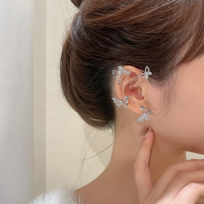 Taichell Store Shining Butterfly Ear Cuffs Zircon Butterfly Earrings for Women Ear Cuffs for Women Non Piercing Ear Wrap Around Earrings - Image 3